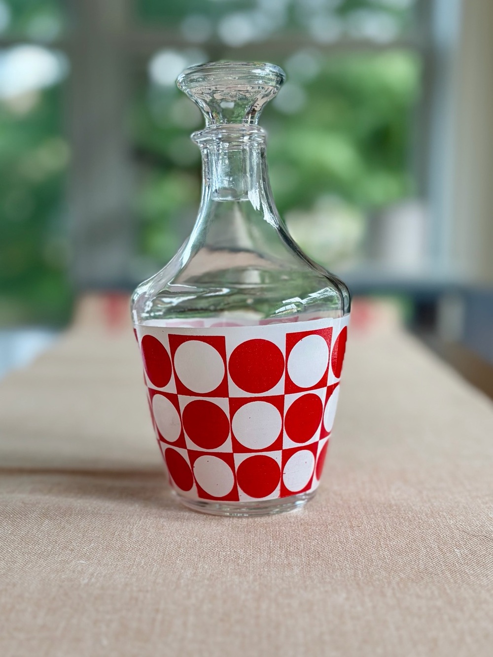 1960s Red & White Geometric Glass Decanter by Luminarc France
